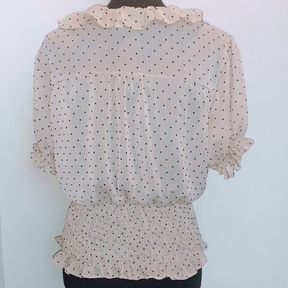 Polka Print Chiffon Ruffled Top Size Large - Picture 2 of 3